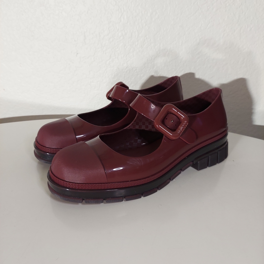 Melissa June PVC Burgundy Matte Cap Toe Mary Jane Shoes WM Size USA 9/ 38 Brazil